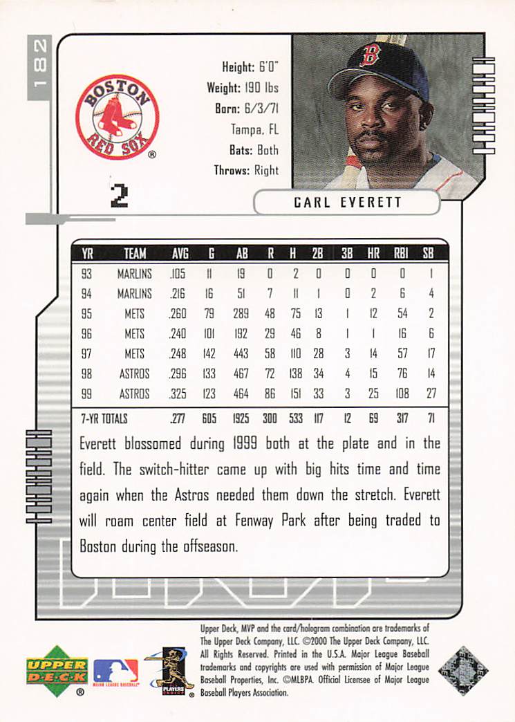 2000 Upper Deck MVP Baseball Silver Script Carl Everett #182