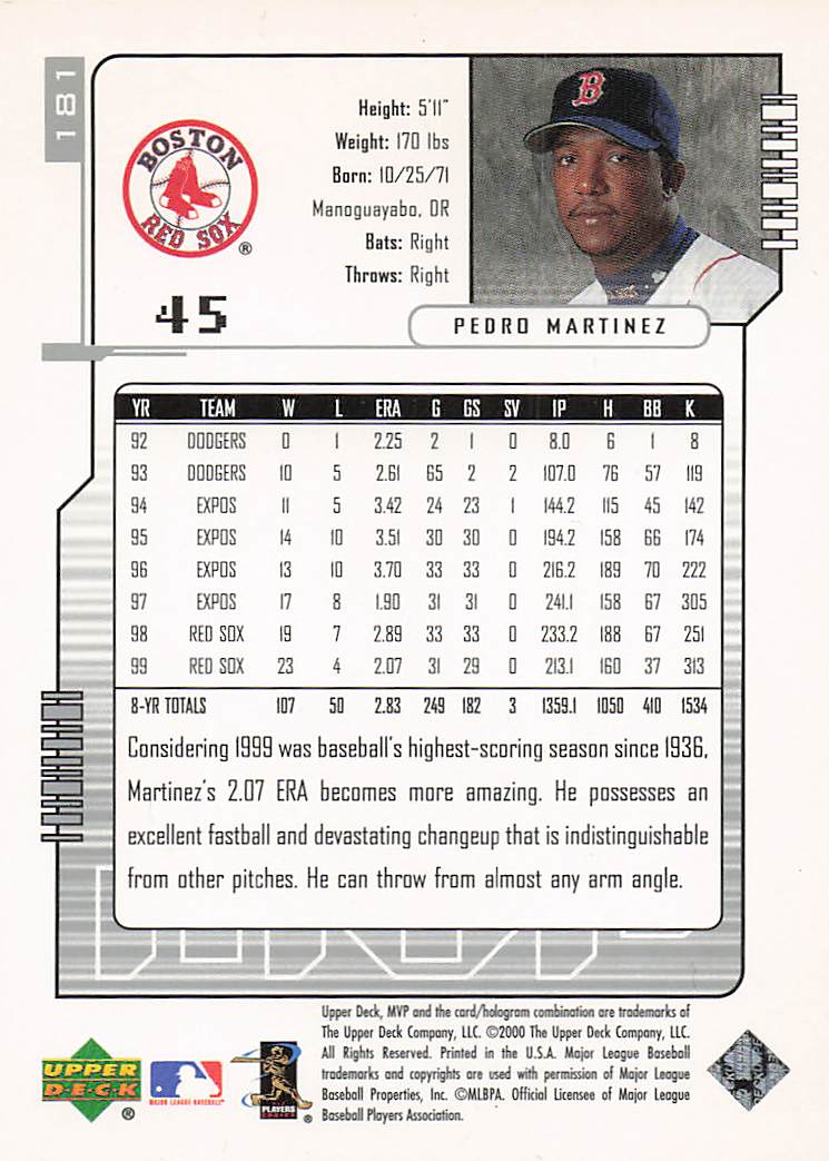 2000 Upper Deck MVP Baseball Silver Script Pedro Martinez #181