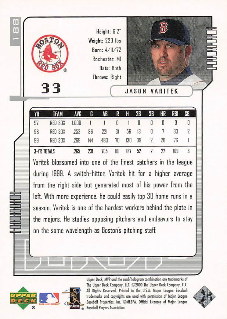2000 Upper Deck MVP Baseball Silver Script Jason Varitek #188