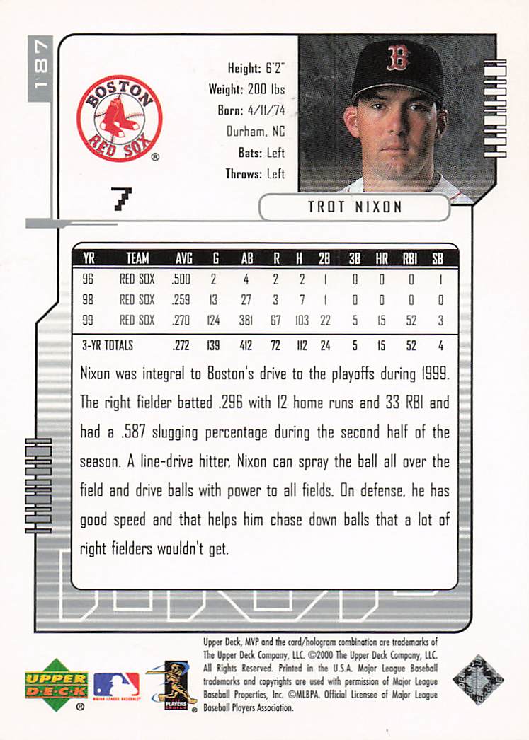 2000 Upper Deck MVP Baseball Silver Script Trot Nixon #187