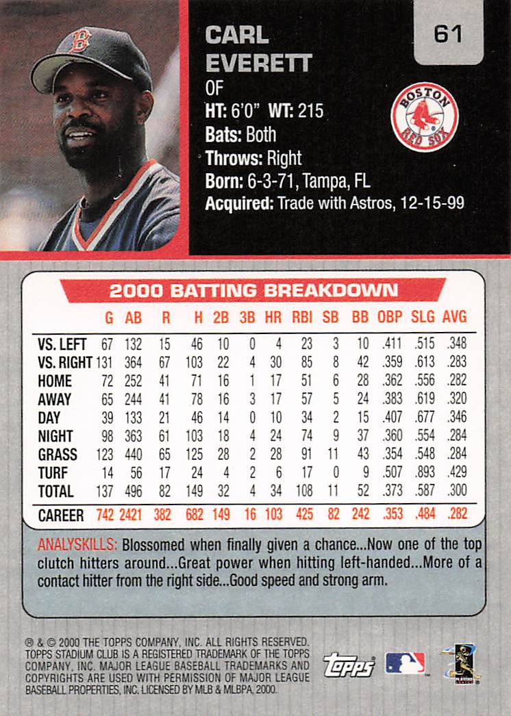 2001 Stadium Club Baseball Carl Everett #61