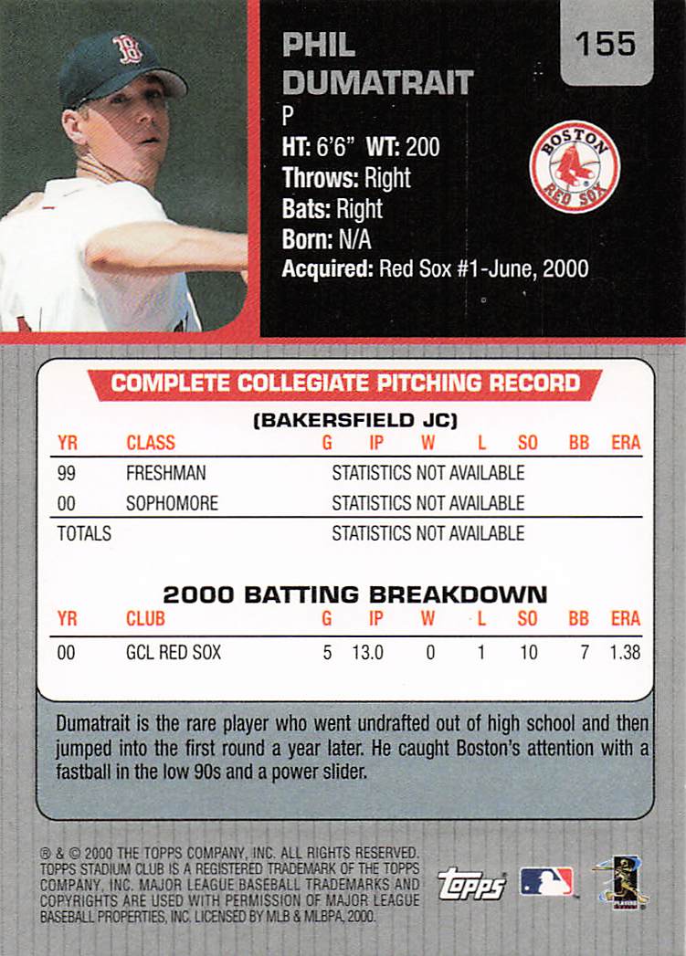 2001 Stadium Club Baseball Phil Dumatrait #155