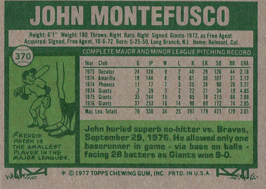 1977 Topps Baseball John Montefusco #370