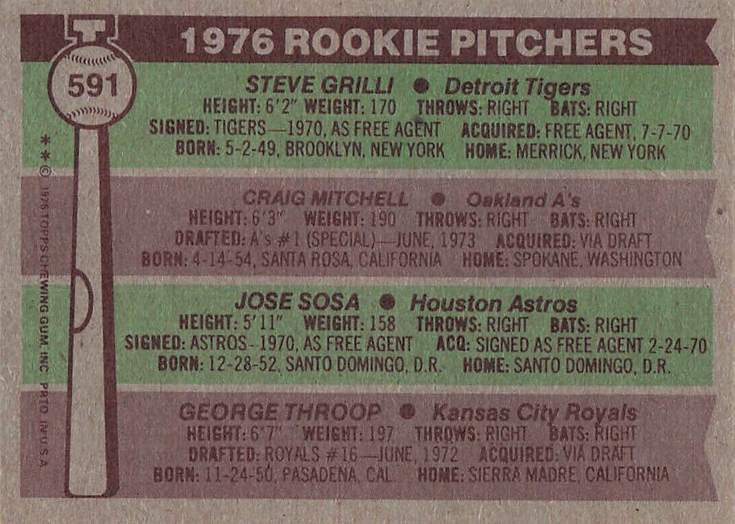 1976 Topps Steve Grilli / Craig Mitchell / Jose Sosa / George Throop #591 Rookie