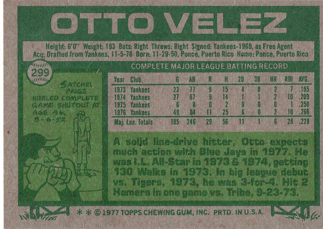 1977 Topps Baseball Otto Velez #299