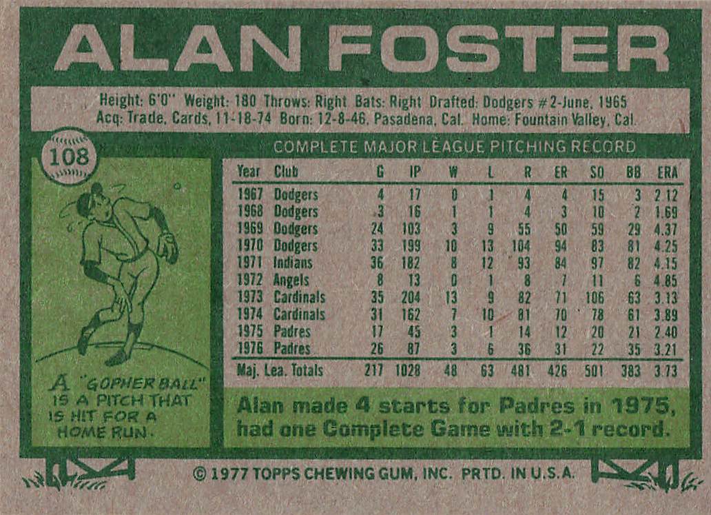 1977 Topps Baseball Alan Foster #108
