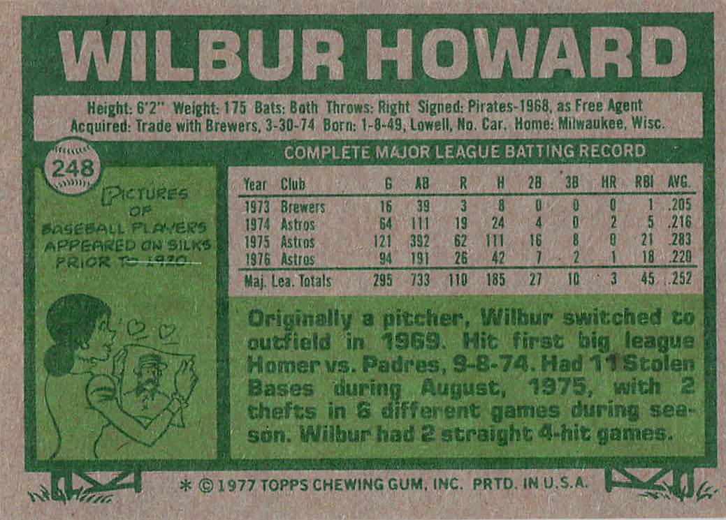 1977 Topps Baseball Wilbur Howard #248