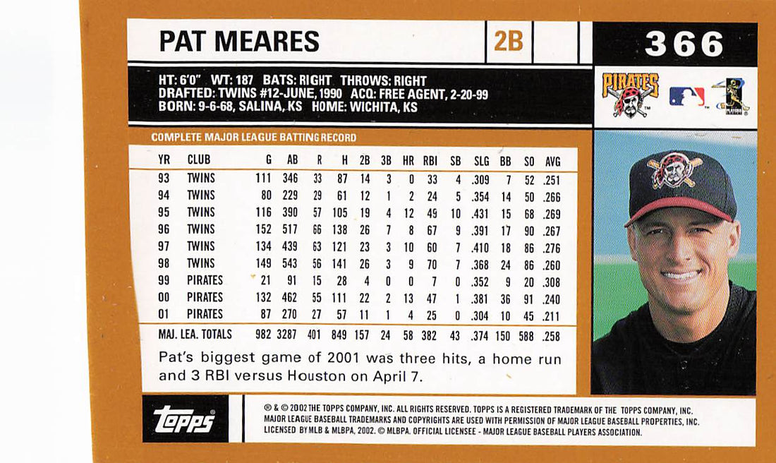 2002 Topps Baseball Pat Meares #366