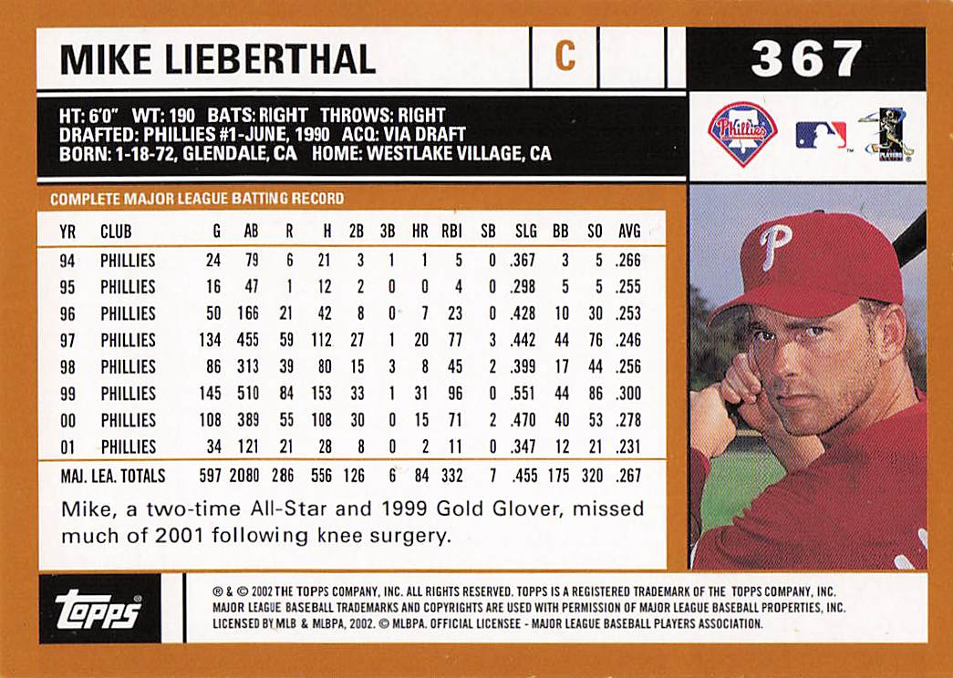 2002 Topps Baseball Mike Lieberthal #367