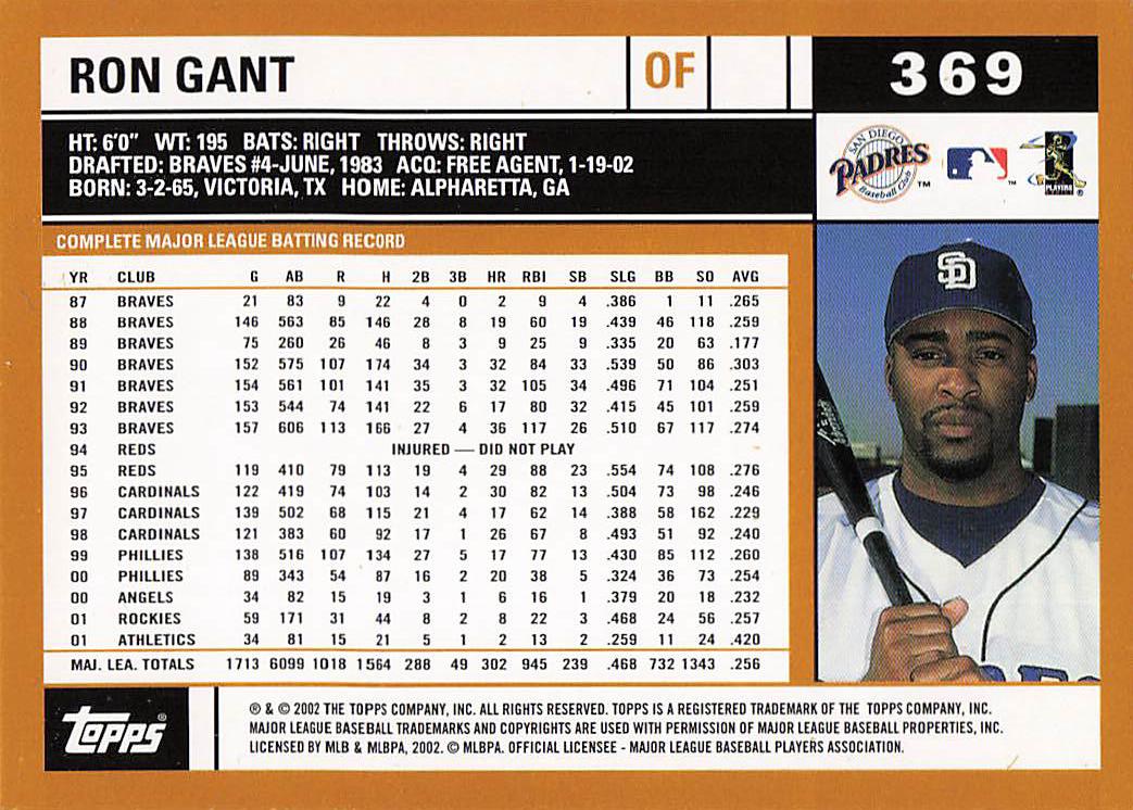 2002 Topps Baseball Ron Gant #369