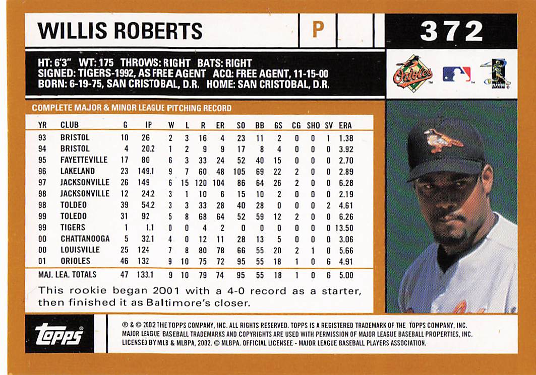 2002 Topps Baseball Willis Roberts #372