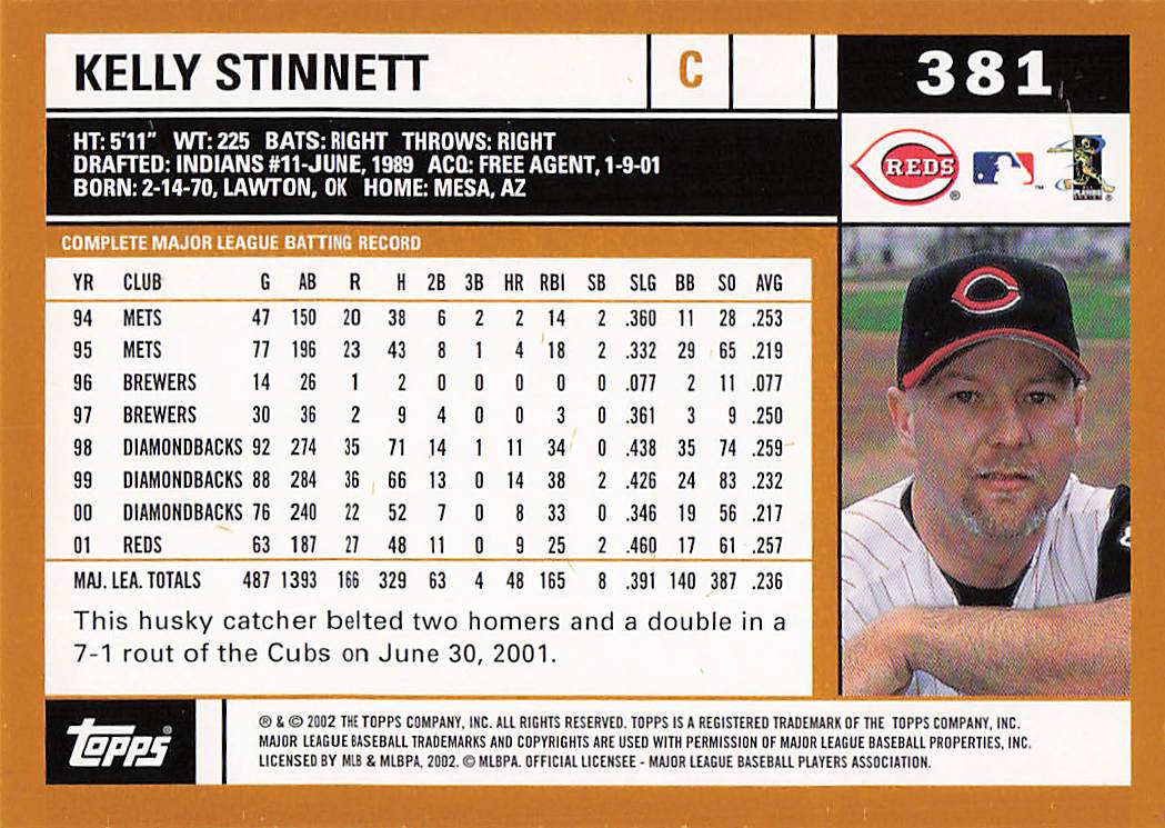 2002 Topps Baseball Kelly Stinnett #381