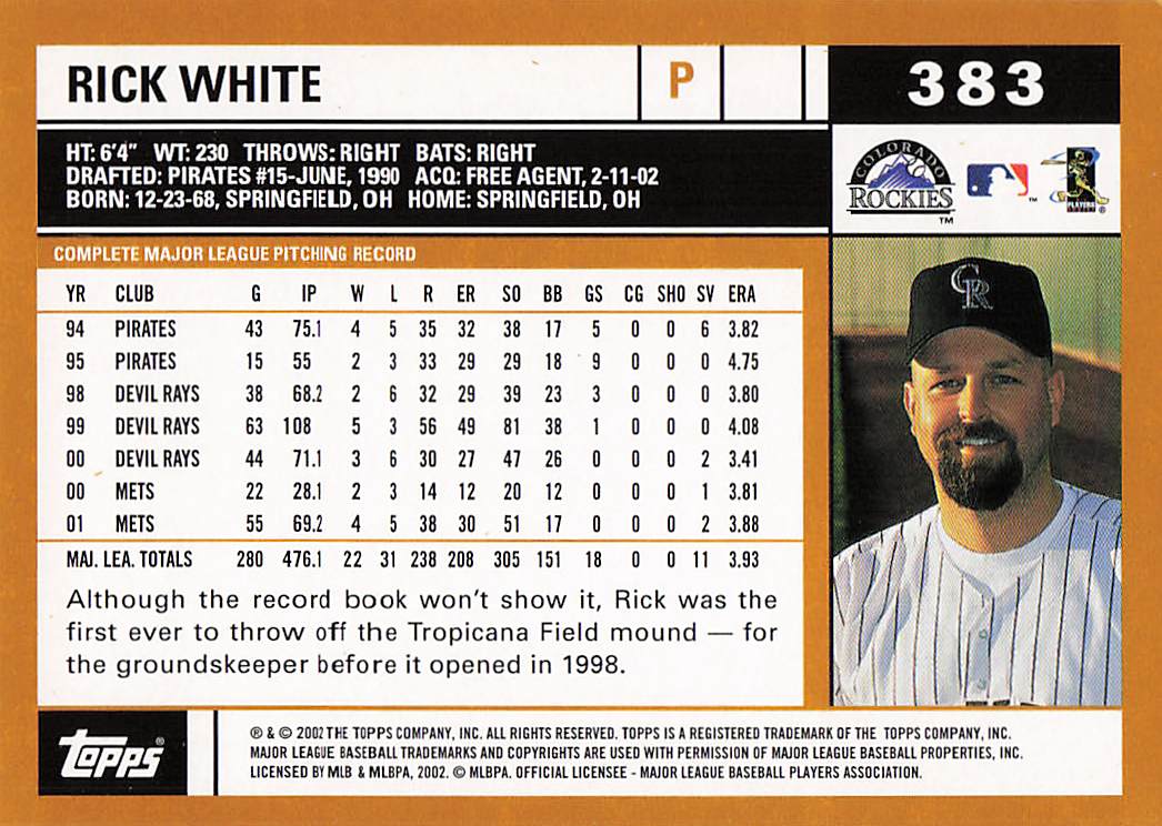 2002 Topps Baseball Rick White #383