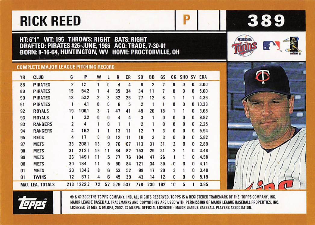 2002 Topps Baseball Rick Reed #389