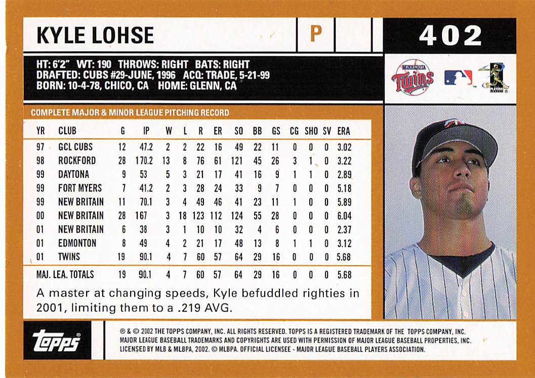2002 Topps Baseball Kyle Lohse #402
