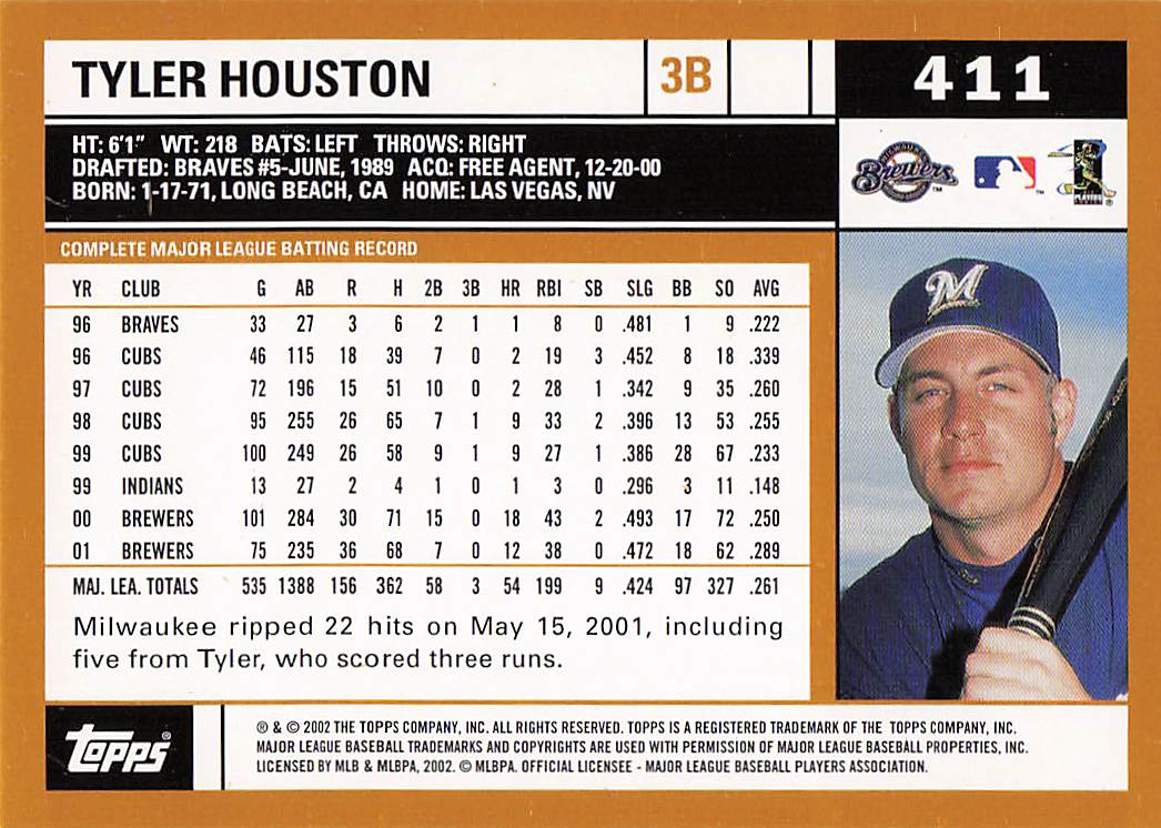 2002 Topps Baseball Tyler Houston #411