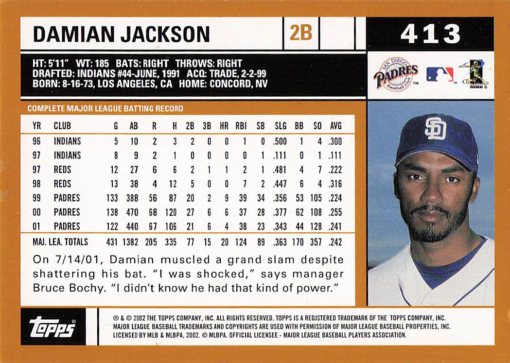 2002 Topps Baseball Damian Jackson #413