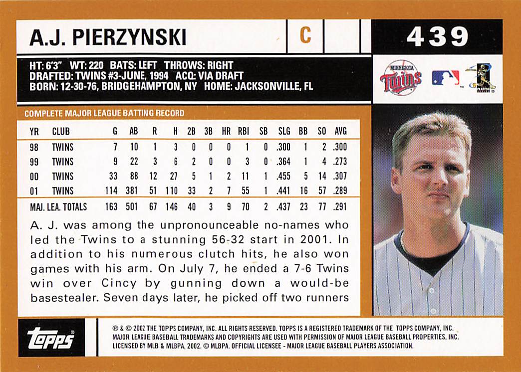 2002 Topps Baseball A.J. Pierzynski #439