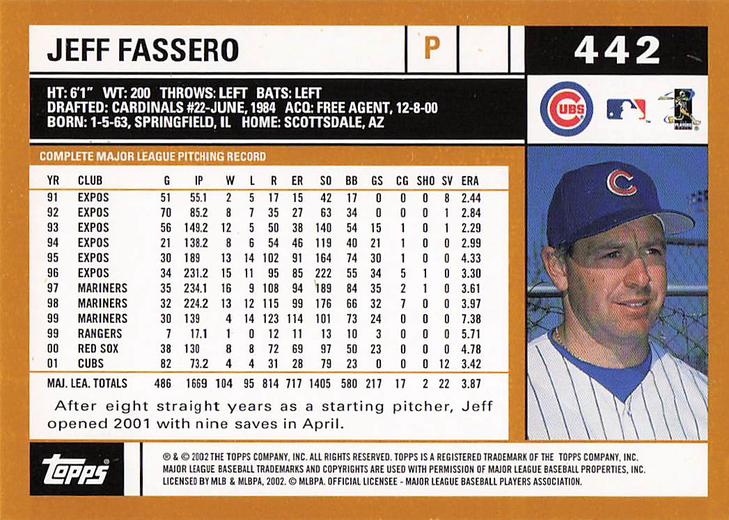 2002 Topps Baseball Jeff Fassero #442