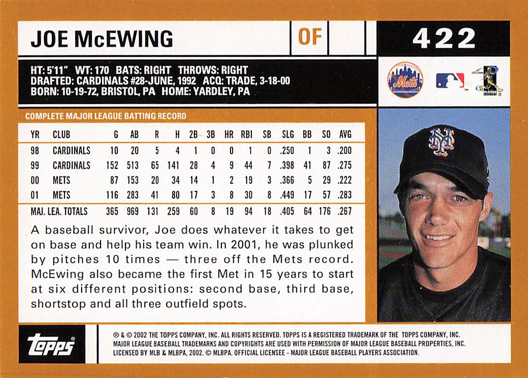 2002 Topps Baseball Joe McEwing #422