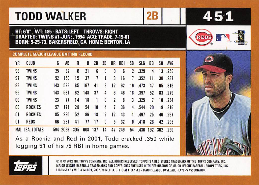 2002 Topps Baseball Todd Walker #451