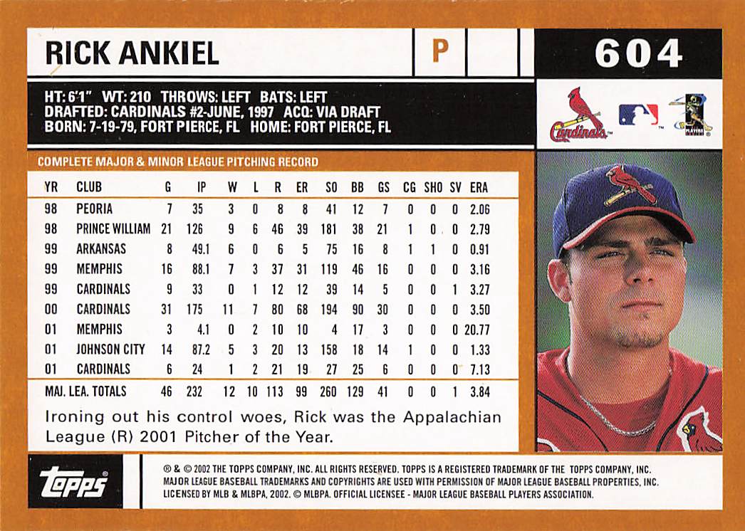 2002 Topps Baseball Rick Ankiel #604