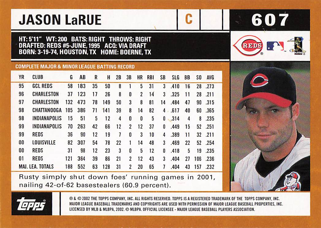 2002 Topps Baseball Jason LaRue #607