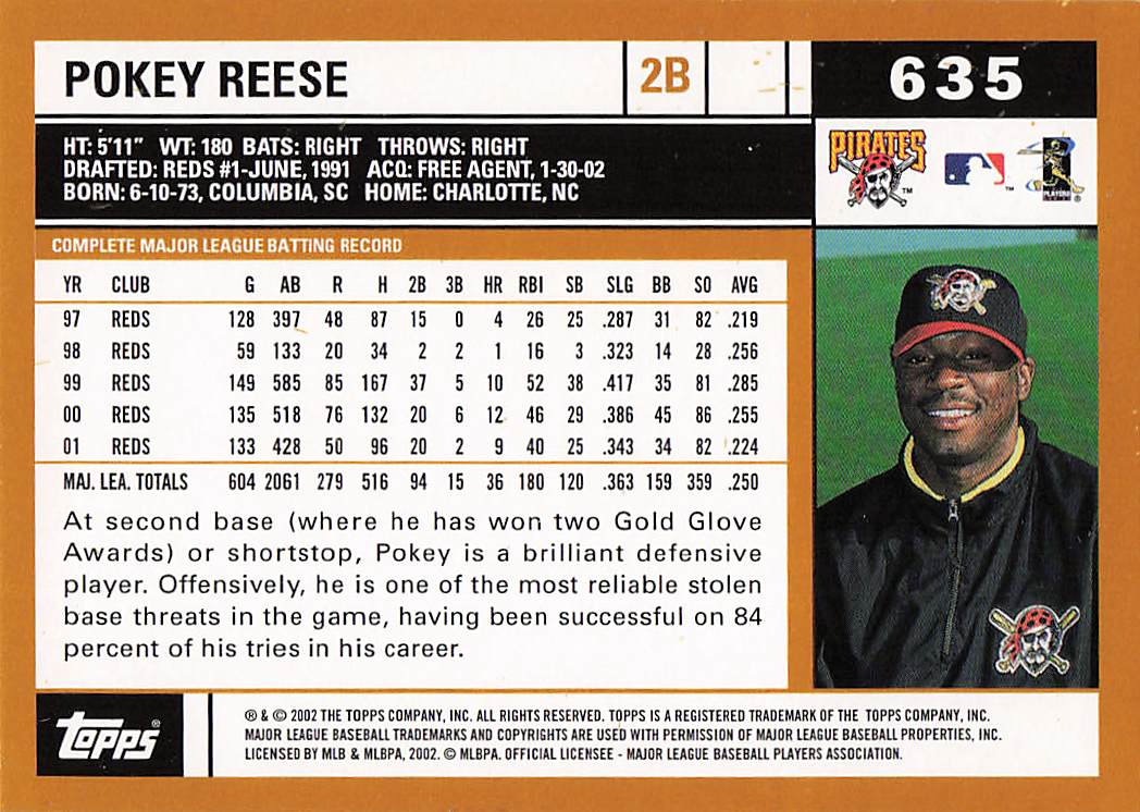 2002 Topps Baseball Pokey Reese #635