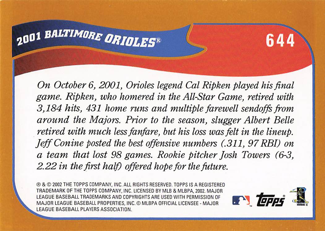 2002 Topps Baseball Baltimore Orioles #644