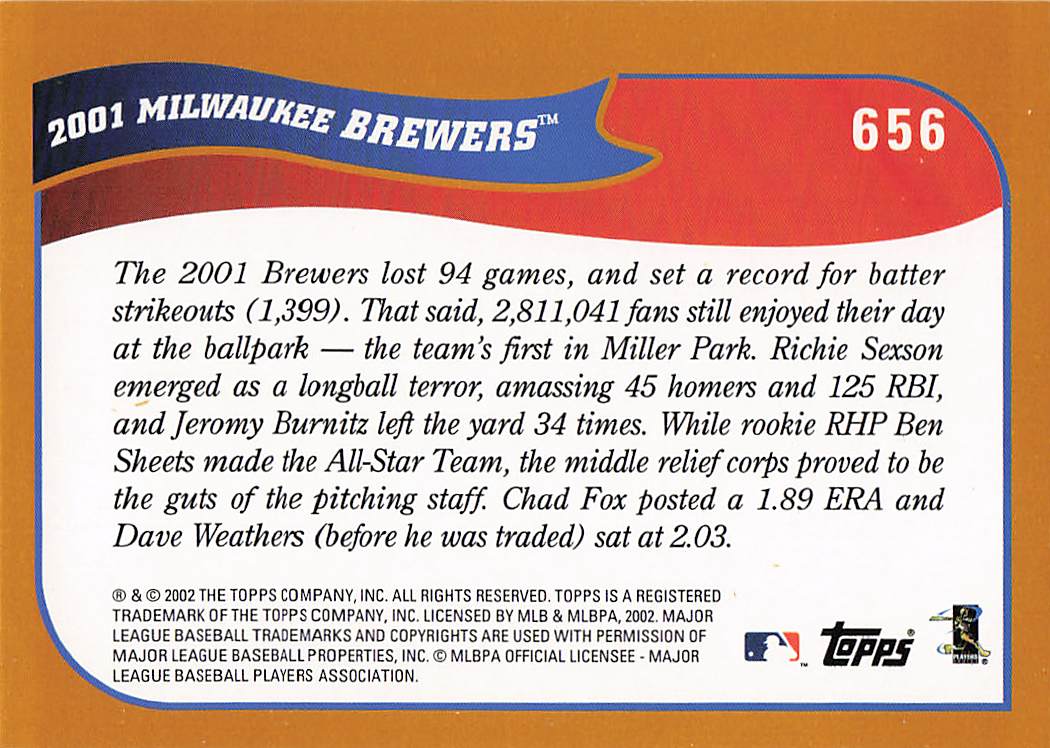 2002 Topps Baseball Milwaukee Brewers #656
