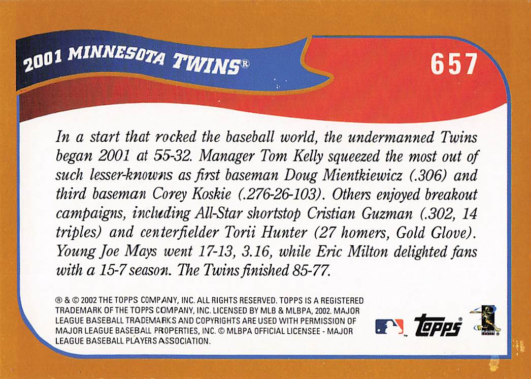 2002 Topps Baseball Minnesota Twins #657