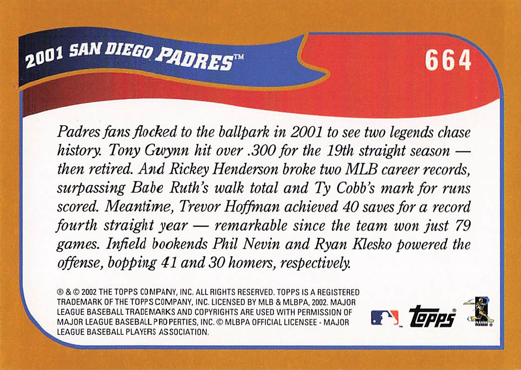 2002 Topps Baseball San Diego Padres #664