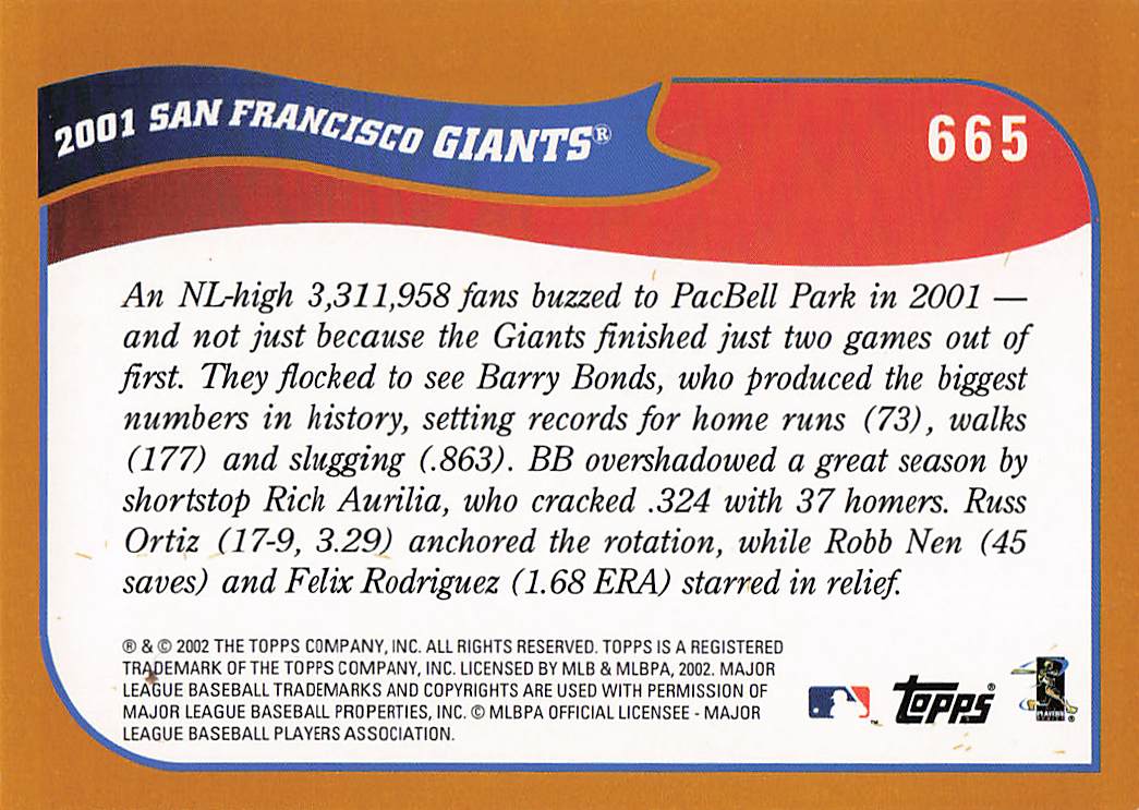 2002 Topps Baseball San Francisco Giants #665