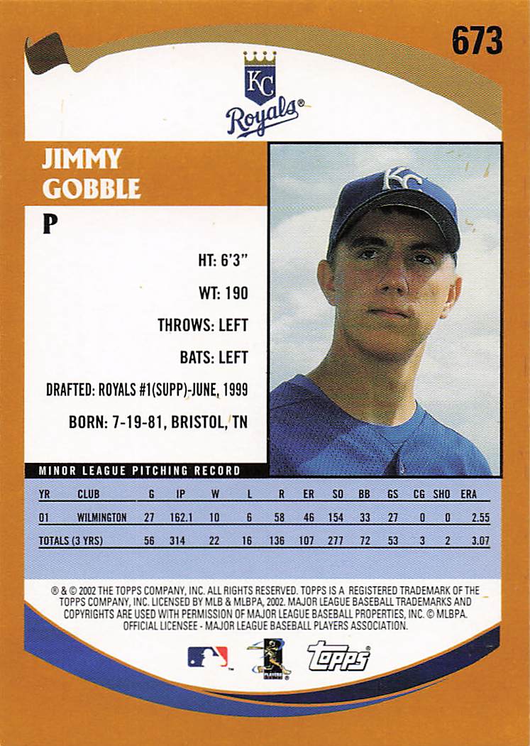 2002 Topps Baseball Jimmy Gobble #673 Rookie