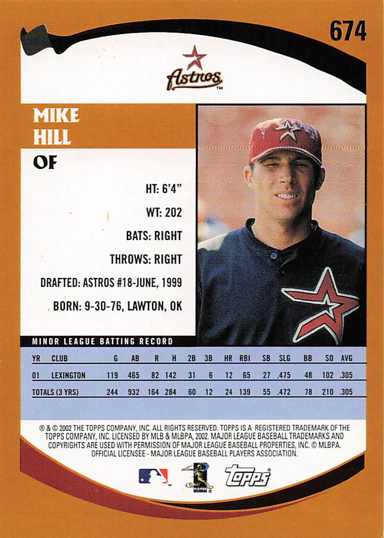 2002 Topps Baseball Mike Hill #674 Rookie