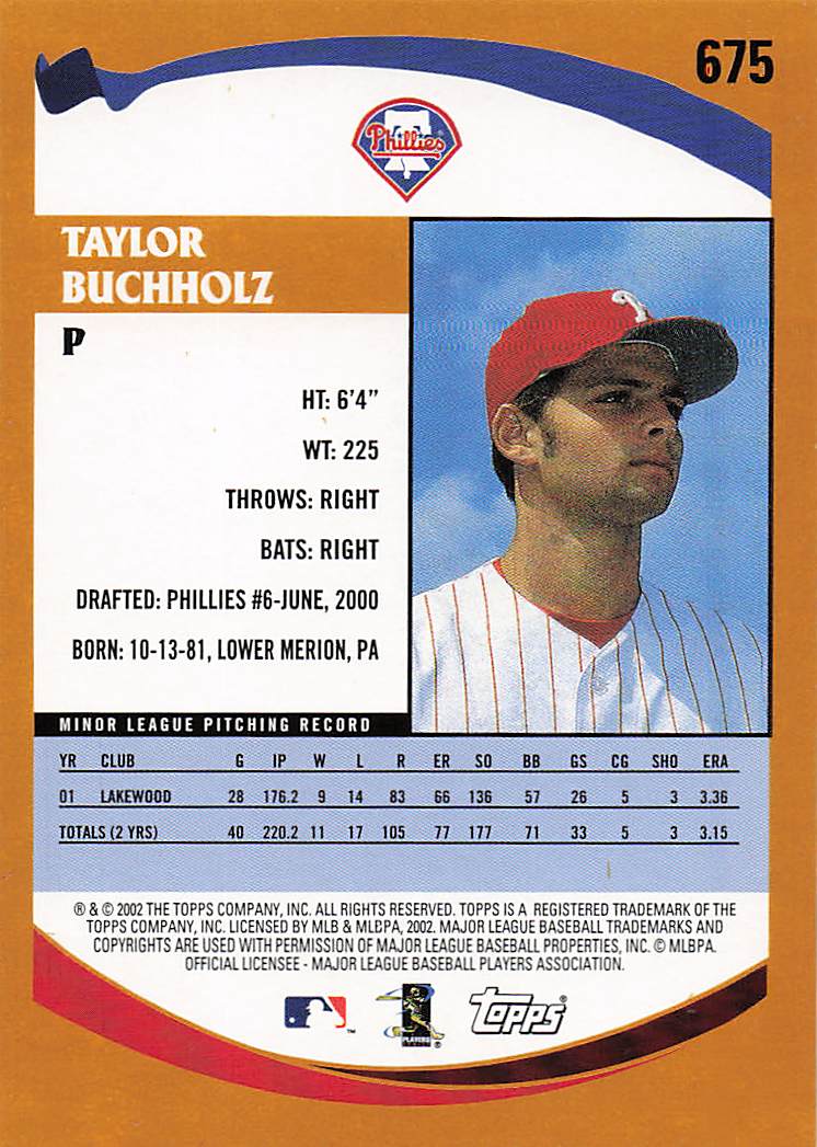 2002 Topps Baseball Taylor Buchholz #675 Rookie