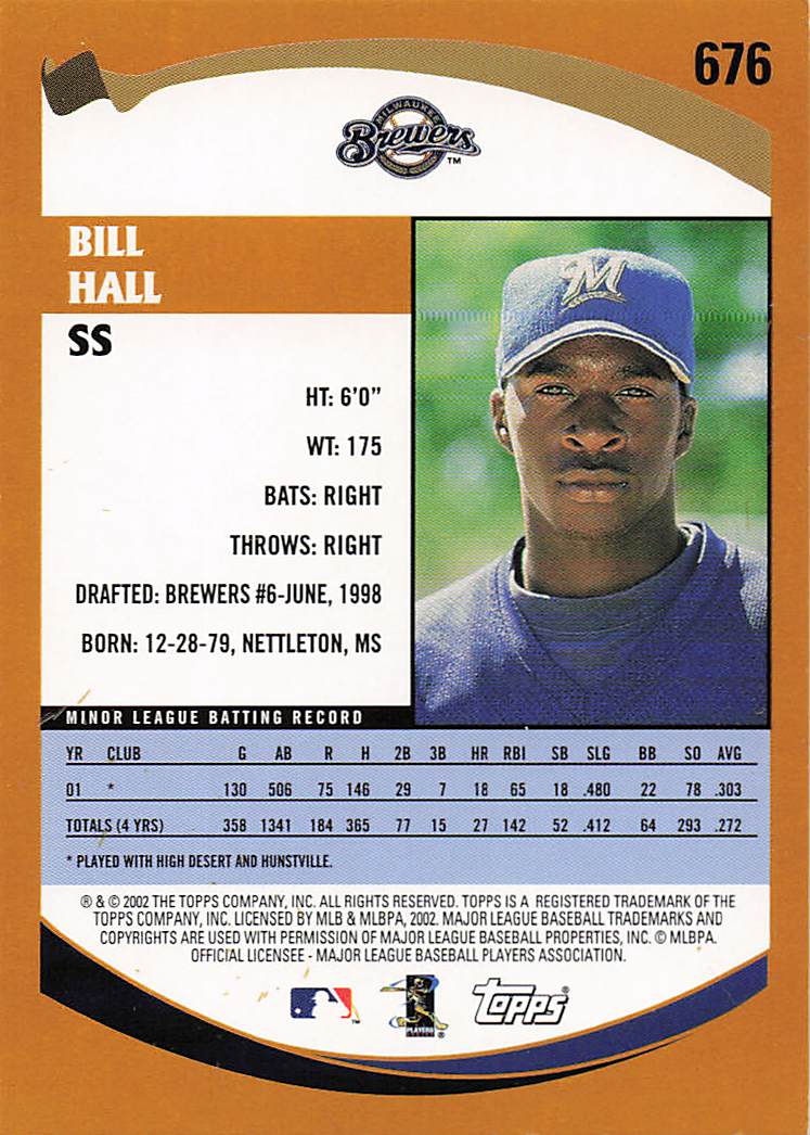 2002 Topps Baseball Bill Hall #676