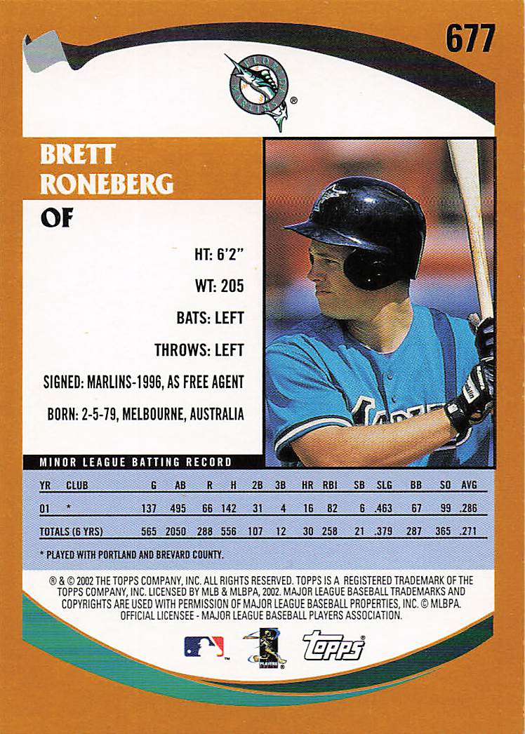 2002 Topps Baseball Brett Roneberg #677 Rookie