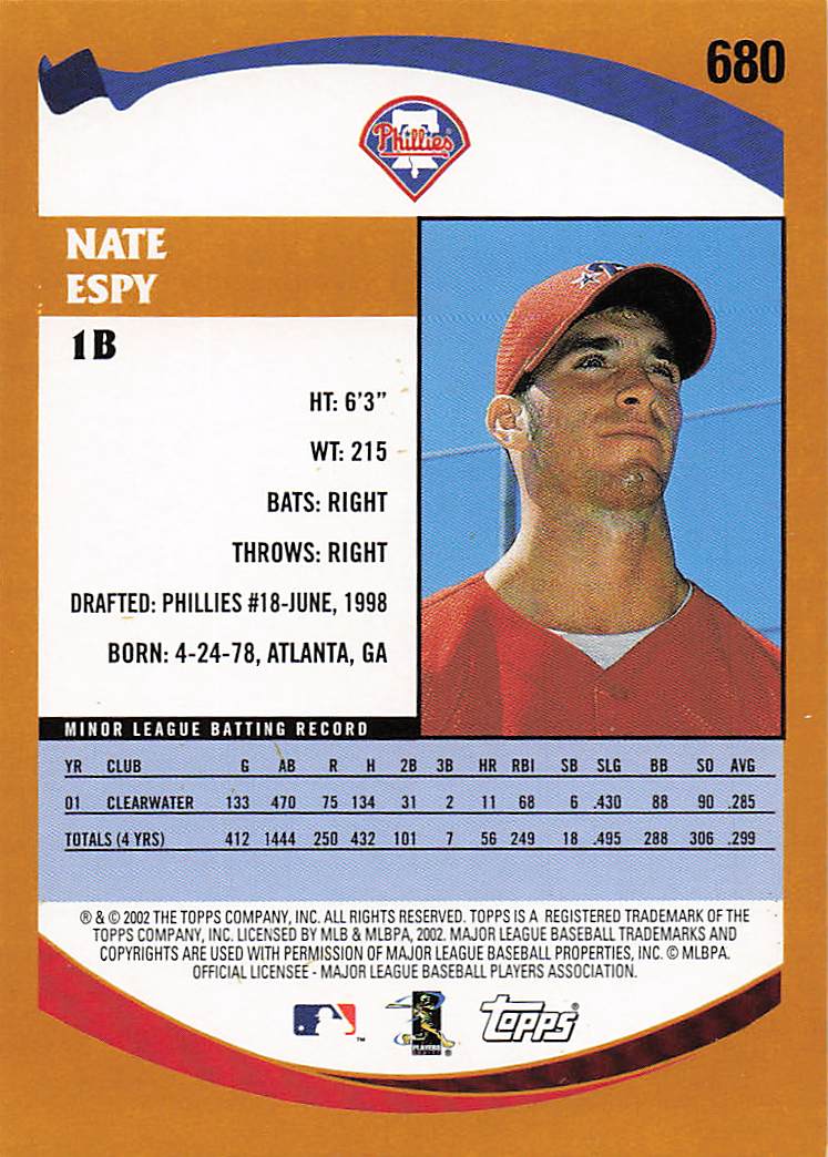 2002 Topps Baseball Nate Espy #680 Rookie