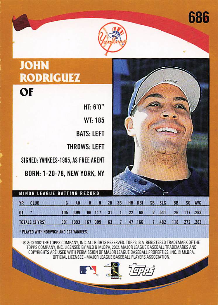 2002 Topps Baseball John Rodriguez #686 Rookie