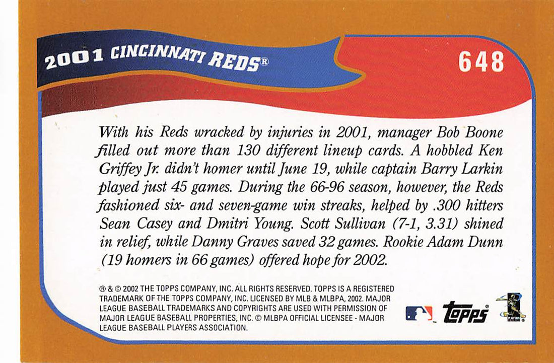 2002 Topps Baseball Cincinnati Reds #648