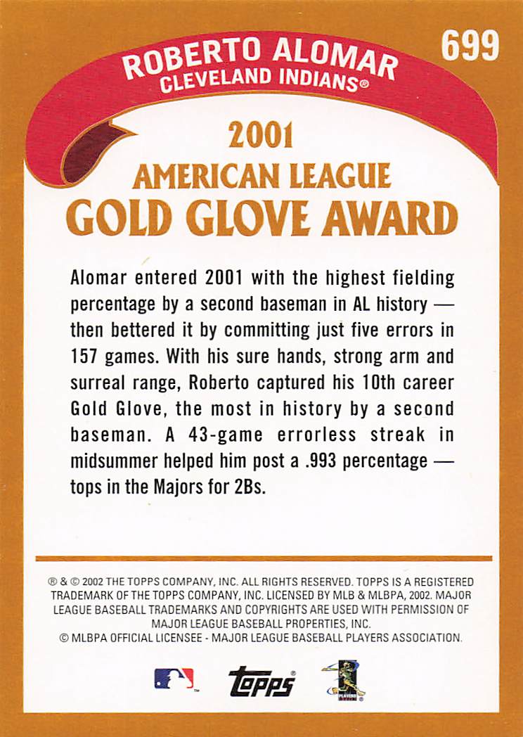 2002 Topps Baseball Roberto Alomar #699