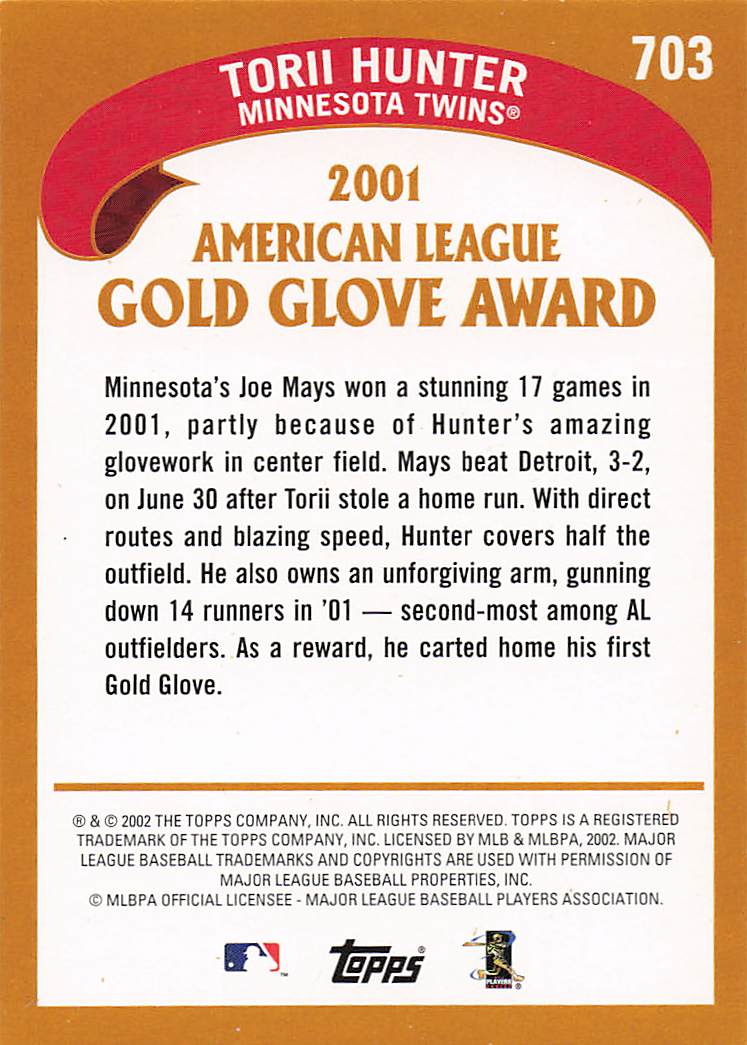2002 Topps Baseball Torii Hunter #703