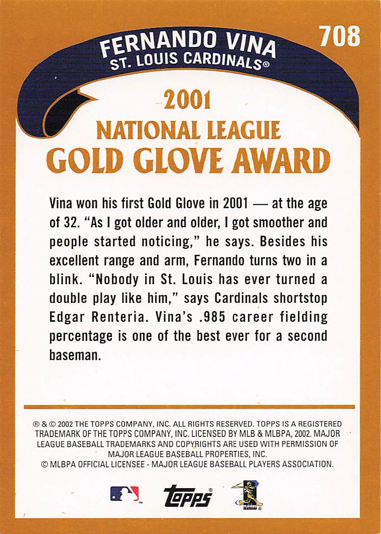 2002 Topps Baseball Fernando Vina #708
