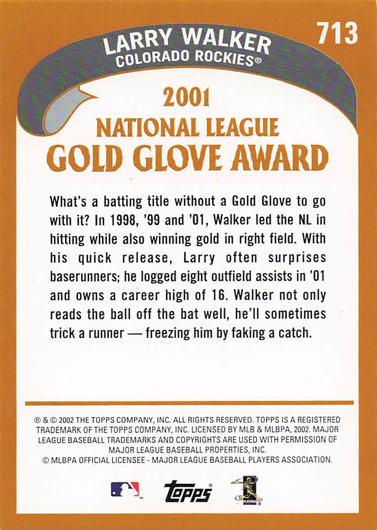 2002 Topps Baseball Larry Walker #713