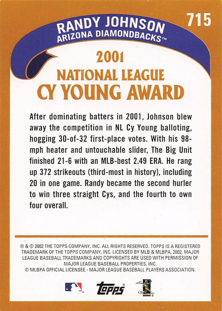 2002 Topps Baseball Randy Johnson #715