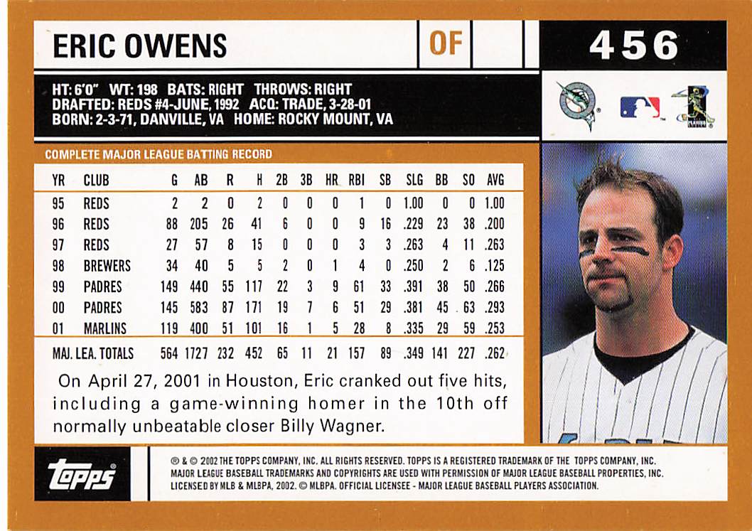 2002 Topps Baseball Eric Owens #456