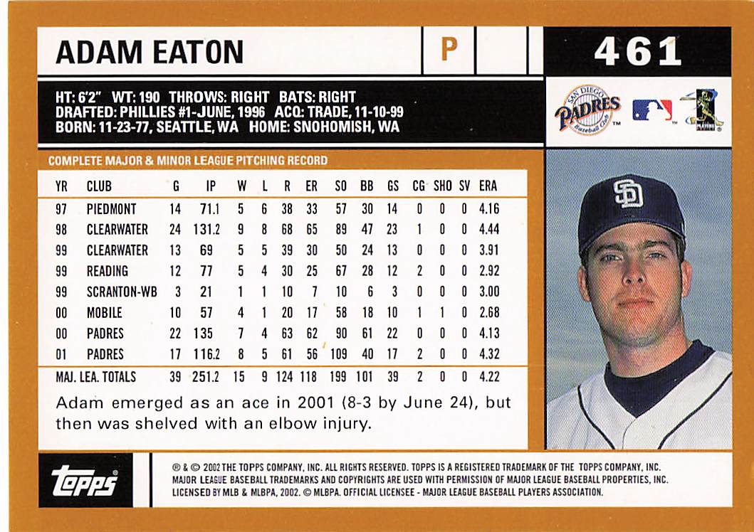 2002 Topps Baseball Adam Eaton #461