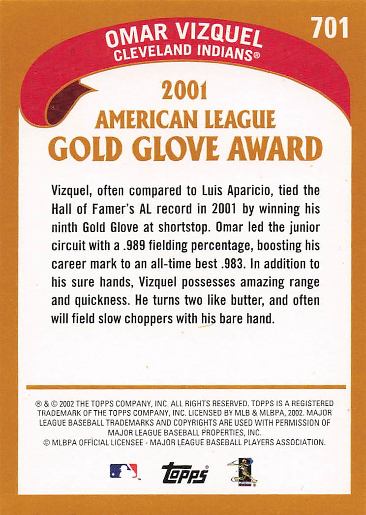 2002 Topps Baseball Omar Vizquel #701