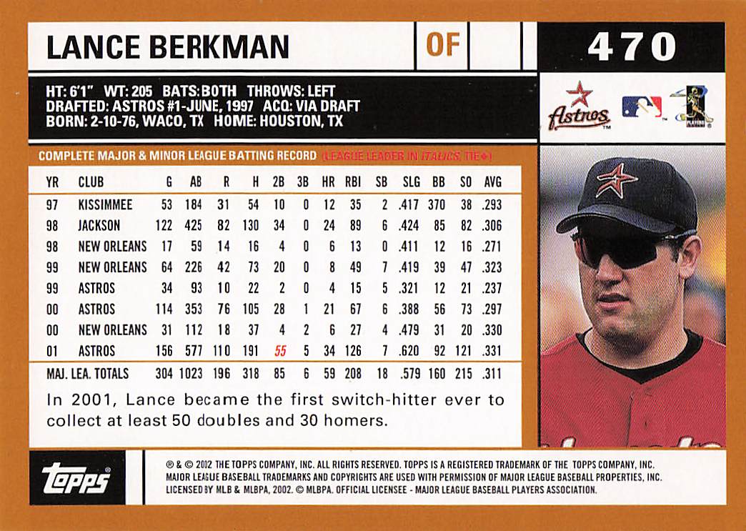2002 Topps Baseball Lance Berkman #470